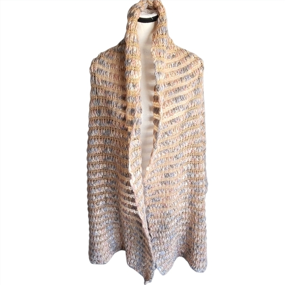 Vintage Italian Made Wool Scarf For Abraham and Strauss Peach Gray Pink White - Picture 3 of 6